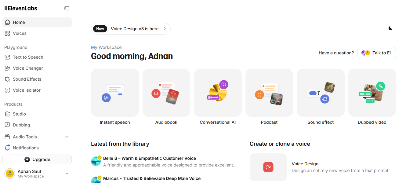 Screenshot of the ElevenLabs AI voice generator interface showing voice settings